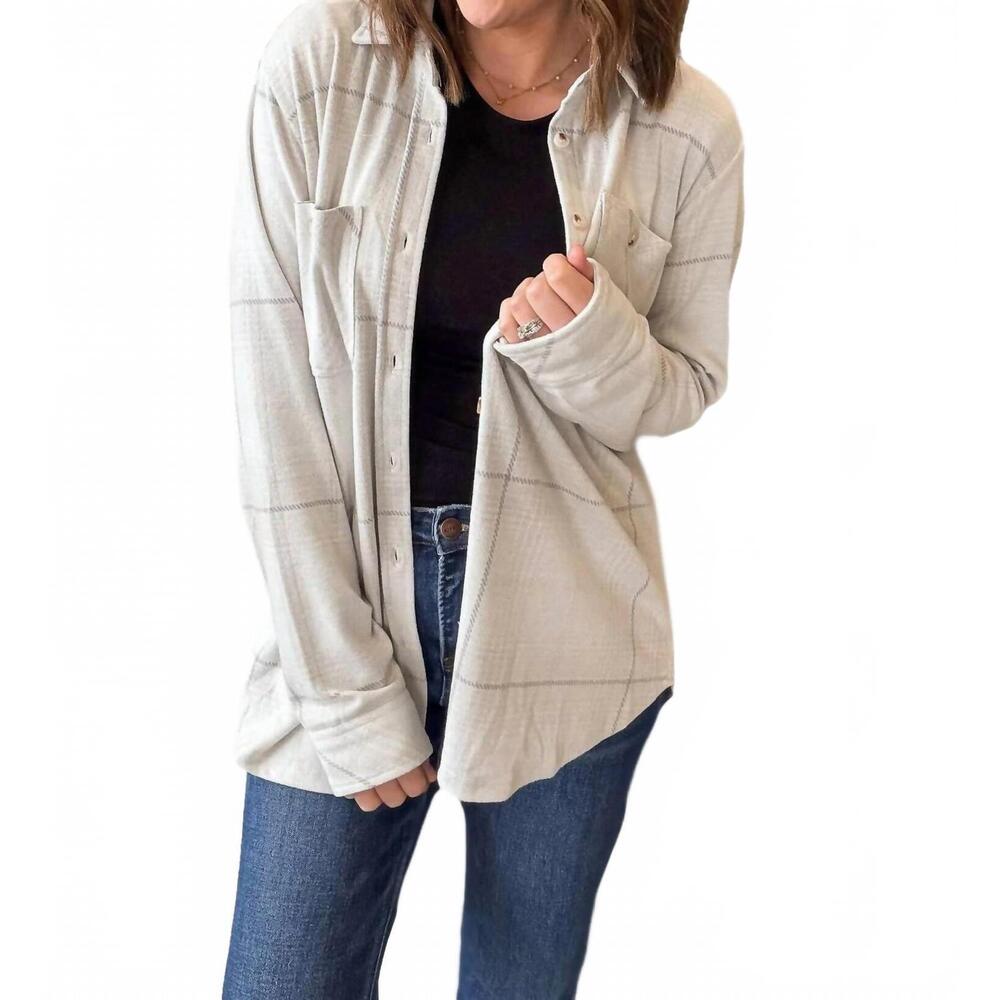 NEW PANACHE soft plaid button up top in white/ grey